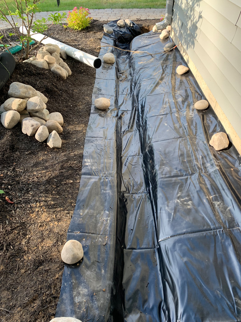 Water drainage solutions for around the outside of a home. DIY drainage system ideas for a french drain, dry well, underground gutter downspout, yard catch basins, sump pump discharge, foundation waterproofing, and standing water issues.